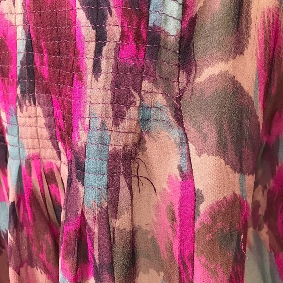KENAR Pink Purple Blue Floral Print Pleated 100% Silk Blouse Size Medium - Picture 5 of 6